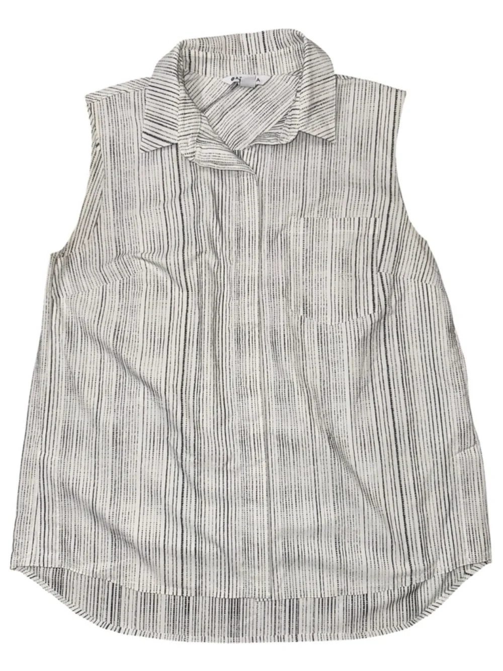 ATHLETA Urbanite II White & Grey Button Down Tank Top Striped Collared Hi-Low, M - Picture 3 of 9